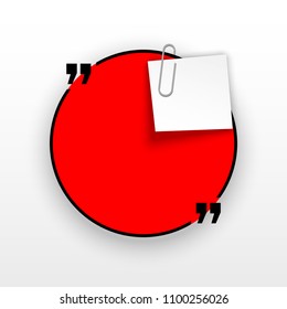 Innovative quotation template in quotes against the Red backdrop. Creative banner illustration with a quote in a frame with quotes. Red Color paper template modern typography design.