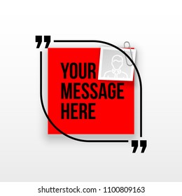 Innovative quotation template in quotes against the Red backdrop. Creative banner illustration with a quote in a frame with quotes. Red Color paper template modern typography design.
