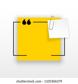 Innovative quotation template in quotes against the White backdrop. Yellow paper Creative banner illustration with a quote in a frame with quotes. Yellow Color paper template modern typography design.
