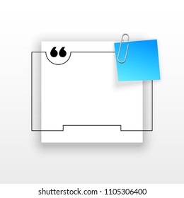 Innovative quotation template in quotes against the White backdrop. Blue paper Creative banner illustration with a quote in a frame with quotes. Blue Color paper template modern typography design.