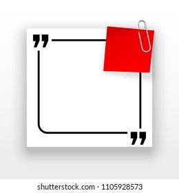 Innovative quotation template in quotes against the White backdrop. Red paper Creative banner illustration with a quote in a frame with quotes. Red Color paper template modern typography design.