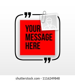 Innovative quotation template in quotes against the Red backdrop. Creative banner illustration with a quote in a frame with quotes. Red Color paper template modern typography design.