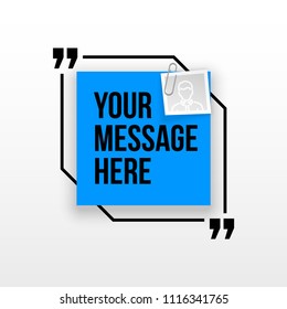 Innovative quotation template in quotes against the White backdrop. Blue paper Creative banner illustration with a quote in a frame with quotes. Blue Color paper template modern typography design.