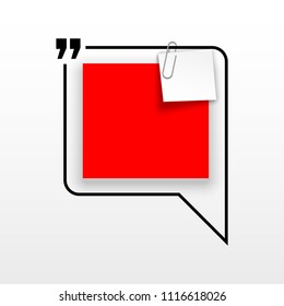 Innovative quotation template in quotes against the Red backdrop. Creative banner illustration with a quote in a frame with quotes. Red Color paper template modern typography design.