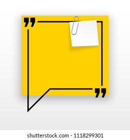 Innovative quotation template in quotes against the White backdrop. Yellow paper Creative banner illustration with a quote in a frame with quotes. Yellow Color paper template modern typography design.