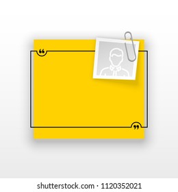 Innovative quotation template in quotes against the White backdrop. Yellow paper Creative banner illustration with a quote in a frame with quotes. Yellow Color paper template modern typography design.