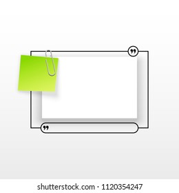 Innovative quotation template in quotes against the White backdrop. paper Creative banner illustration with a quote in a frame with quotes. Color paper template modern typography design.