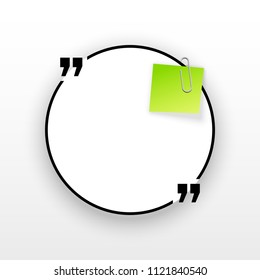 Innovative quotation template in quotes against the White backdrop. Green paper Creative banner illustration with a quote in a frame with quotes. Green Color paper template modern typography design.