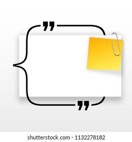 Innovative quotation template in quotes against the White backdrop. Yellow paper Creative banner illustration with a quote in a frame with quotes. Yellow Color paper template modern typography design.
