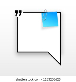 Innovative quotation template in quotes against the White backdrop. Blue paper Creative banner illustration with a quote in a frame with quotes. Blue Color paper template modern typography design.