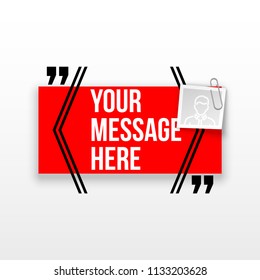 Innovative quotation template in quotes against the Red backdrop. Creative banner illustration with a quote in a frame with quotes. Red Color paper template modern typography design.