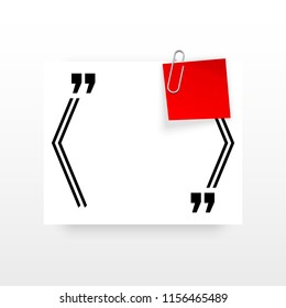 Innovative quotation template in quotes against the White backdrop. Red paper Creative banner illustration with a quote in a frame with quotes. Red Color paper template modern typography design.
