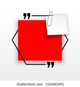Innovative quotation template in quotes against the Red backdrop. Creative banner illustration with a quote in a frame with quotes. Red Color paper template modern typography design.