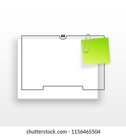 Innovative quotation template in quotes against the White backdrop. Green paper Creative banner illustration with a quote in a frame with quotes. Green Color paper template modern typography design.