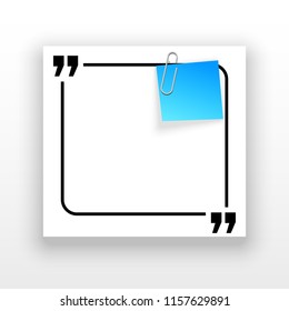 Innovative quotation template in quotes against the White backdrop. Blue paper Creative banner illustration with a quote in a frame with quotes. Blue Color paper template modern typography design.