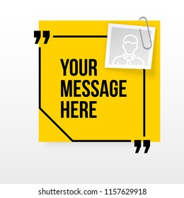 Innovative quotation template in quotes against the White backdrop. Yellow paper Creative banner illustration with a quote in a frame with quotes. Yellow Color paper template modern typography design.