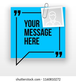 Innovative quotation template in quotes against the White backdrop. Blue paper Creative banner illustration with a quote in a frame with quotes. Blue Color paper template modern typography design.
