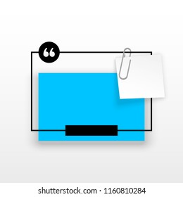 Innovative quotation template in quotes against the White backdrop. Blue paper Creative banner illustration with a quote in a frame with quotes. Blue Color paper template modern typography design.