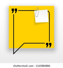 Innovative quotation template in quotes against the White backdrop. Yellow paper Creative banner illustration with a quote in a frame with quotes. Yellow Color paper template modern typography design.
