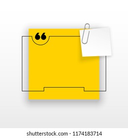 Innovative quotation template in quotes against the White backdrop. Yellow paper Creative banner illustration with a quote in a frame with quotes. Yellow Color paper template modern typography design.