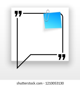 Innovative quotation template in quotes against the White backdrop. Blue paper Creative banner illustration with a quote in a frame with quotes. Blue Color paper template modern typography design.