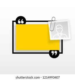Innovative quotation template in quotes against the White backdrop. Yellow paper Creative banner illustration with a quote in a frame with quotes. Yellow Color paper template modern typography design.