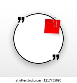 Innovative quotation template in quotes against the White backdrop. Red paper Creative banner illustration with a quote in a frame with quotes. Red Color paper template modern typography design.