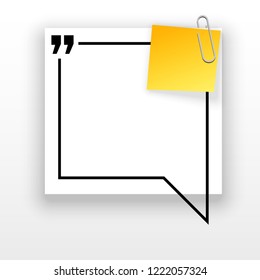Innovative quotation template in quotes against the White backdrop. Yellow paper Creative banner illustration with a quote in a frame with quotes. Yellow Color paper template modern typography design.