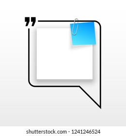 Innovative quotation template in quotes against the White backdrop. Blue paper Creative banner illustration with a quote in a frame with quotes. Blue Color paper template modern typography design.