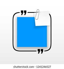 Innovative quotation template in quotes against the White backdrop. Blue paper Creative banner illustration with a quote in a frame with quotes. Blue Color paper template modern typography design.
