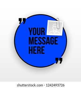 Innovative quotation template in quotes against the White backdrop. Blue paper Creative banner illustration with a quote in a frame with quotes. Blue Color paper template modern typography design.