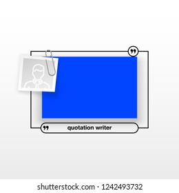 Innovative quotation template in quotes against the White backdrop. Blue paper Creative banner illustration with a quote in a frame with quotes. Blue Color paper template modern typography design.