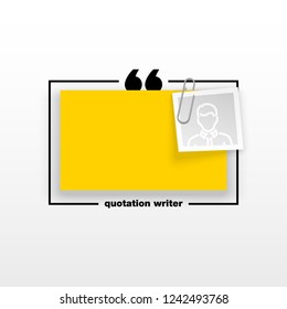 Innovative quotation template in quotes against the White backdrop. Yellow paper Creative banner illustration with a quote in a frame with quotes. Yellow Color paper template modern typography design.