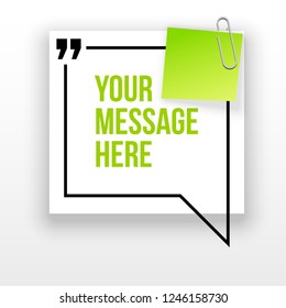 Innovative quotation template in quotes against the White backdrop. Creative banner illustration with a quote in a frame with quotes. Color paper template modern typography design.