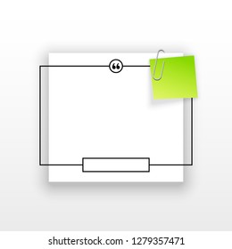 Innovative quotation template in quotes against the White backdrop. Green paper Creative banner illustration with a quote in a frame with quotes. Green Color paper template modern typography design.