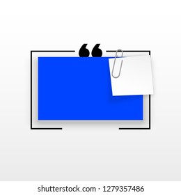 Innovative quotation template in quotes against the White backdrop. Blue paper Creative banner illustration with a quote in a frame with quotes. Blue Color paper template modern typography design.