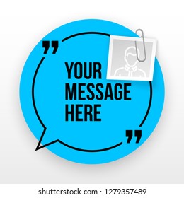 Innovative quotation template in quotes against the White backdrop. Blue paper Creative banner illustration with a quote in a frame with quotes. Blue Color paper template modern typography design.