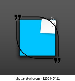 Innovative quotation template in quotes against the White backdrop. Blue paper Creative banner illustration with a quote in a frame with quotes. Blue Color paper template modern typography design.