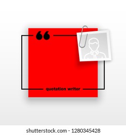 Innovative quotation template in quotes against the Red backdrop. Creative banner illustration with a quote in a frame with quotes. Red Color paper template modern typography design.