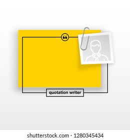 Innovative quotation template in quotes against the White backdrop. Yellow paper Creative banner illustration with a quote in a frame with quotes. Yellow Color paper template modern typography design.