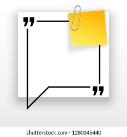 Innovative quotation template in quotes against the White backdrop. Yellow paper Creative banner illustration with a quote in a frame with quotes. Yellow Color paper template modern typography design.