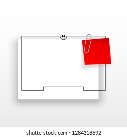 Innovative quotation template in quotes against the White backdrop. Red paper Creative banner illustration with a quote in a frame with quotes. Red Color paper template modern typography design.