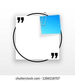 Innovative quotation template in quotes against the White backdrop. Blue paper Creative banner illustration with a quote in a frame with quotes. Blue Color paper template modern typography design.