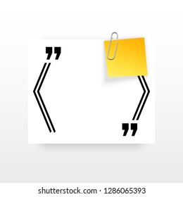 Innovative quotation template in quotes against the White backdrop. Yellow paper Creative banner illustration with a quote in a frame with quotes. Yellow Color paper template modern typography design.