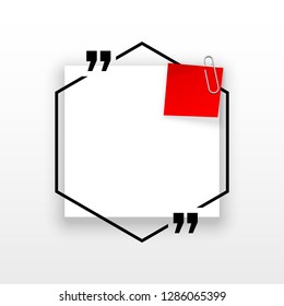 Innovative quotation template in quotes against the White backdrop. Red paper Creative banner illustration with a quote in a frame with quotes. Red Color paper template modern typography design.