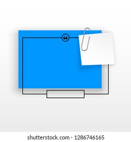 Innovative quotation template in quotes against the White backdrop. Blue paper Creative banner illustration with a quote in a frame with quotes. Blue Color paper template modern typography design.