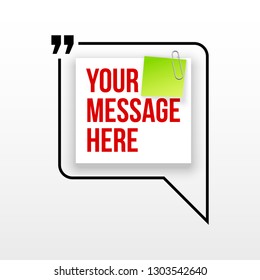 Innovative quotation template in quotes against the White backdrop. Creative banner illustration with a quote in a frame with quotes. Color paper template modern typography design.