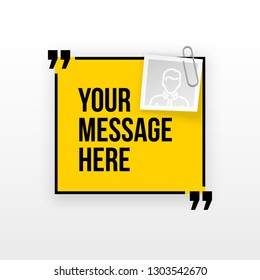 Innovative quotation template in quotes against the White backdrop. Yellow paper Creative banner illustration with a quote in a frame with quotes. Yellow Color paper template modern typography design.