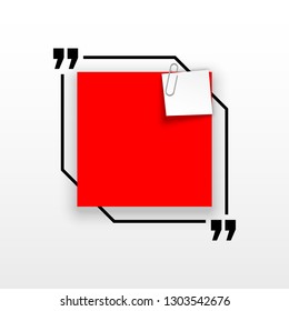 Innovative quotation template in quotes against the Red backdrop. Creative banner illustration with a quote in a frame with quotes. Red Color paper template modern typography design.