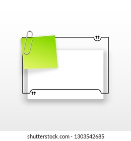 Innovative quotation template in quotes against the White backdrop. Green paper Creative banner illustration with a quote in a frame with quotes. Green Color paper template modern typography design.